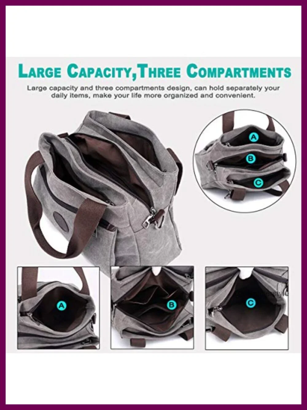 Hobo Canvas Crossbody Bag Women's 3-Compartment Purse Shoulder